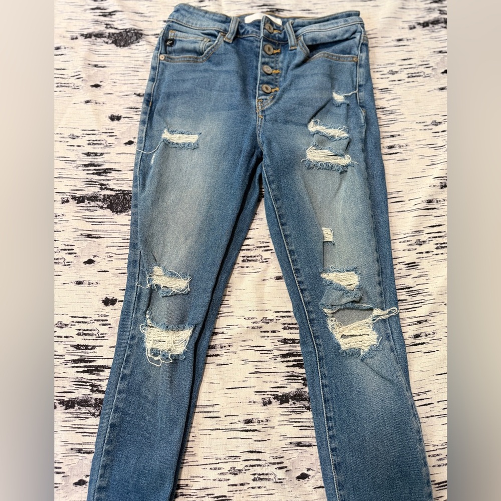 KanCan Medium Blue Button-Fly Skinny Jeans - Picture 4 of 8